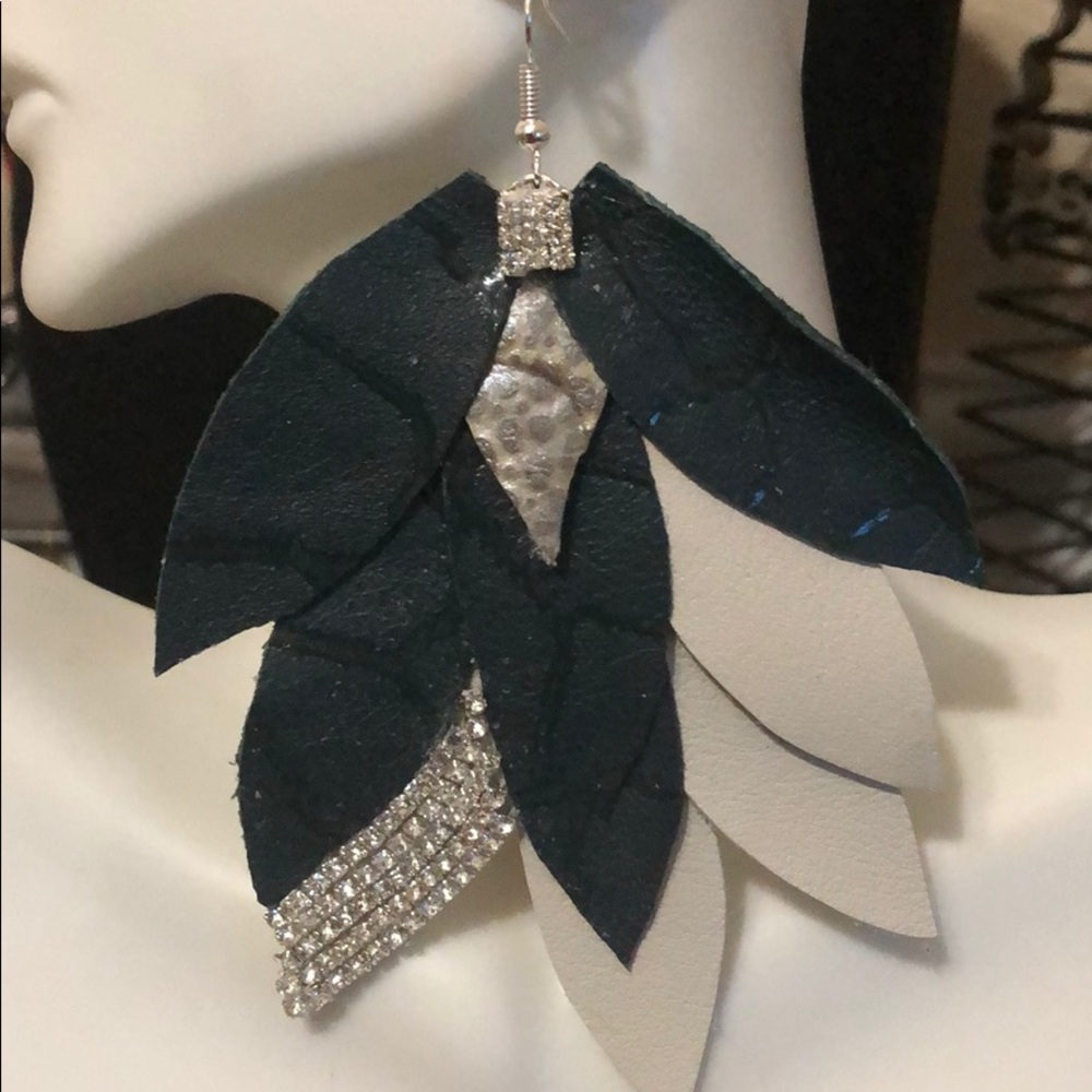 Green leather earrings